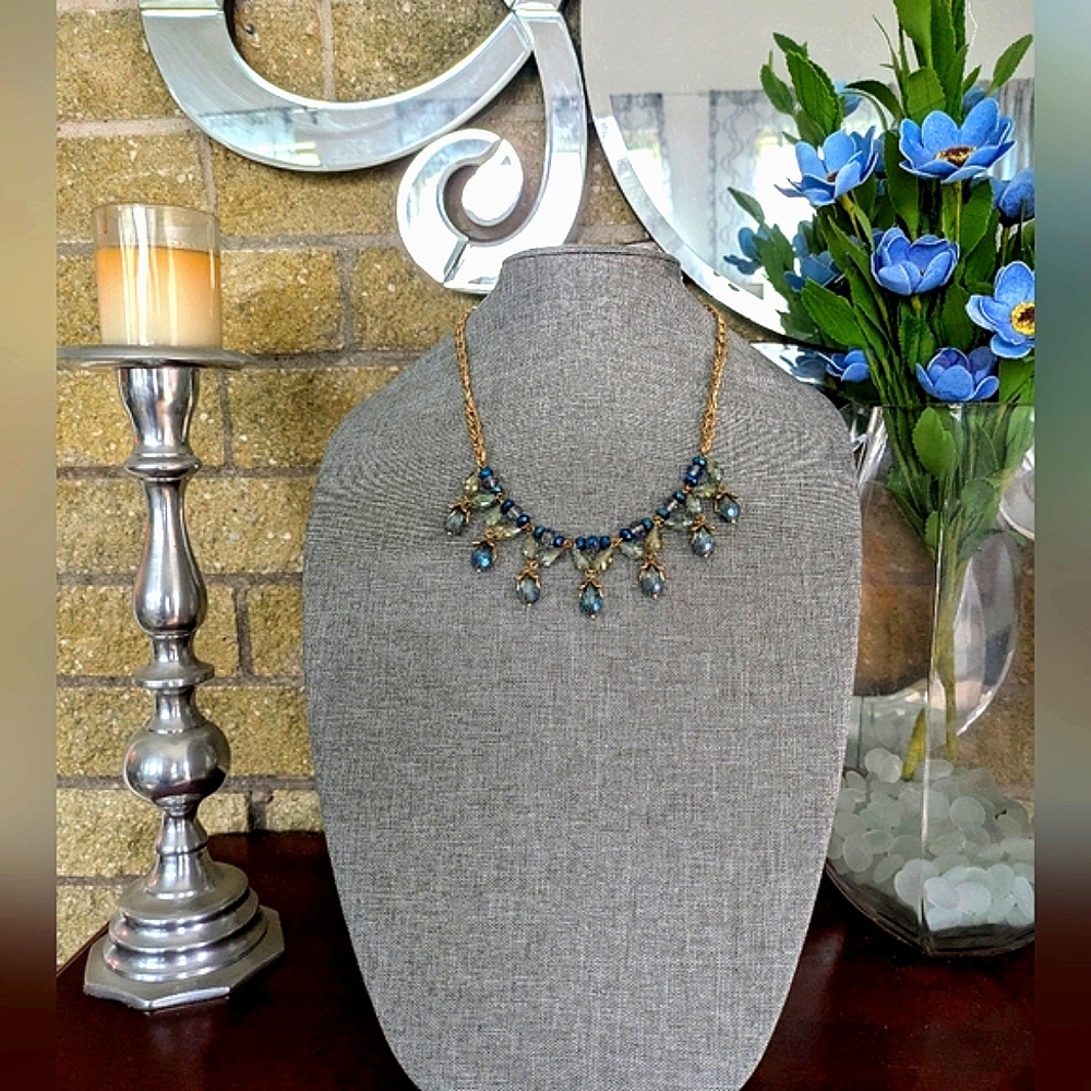Sparling, Blue Beaded Faceted Necklace, - Picture 1 of 10